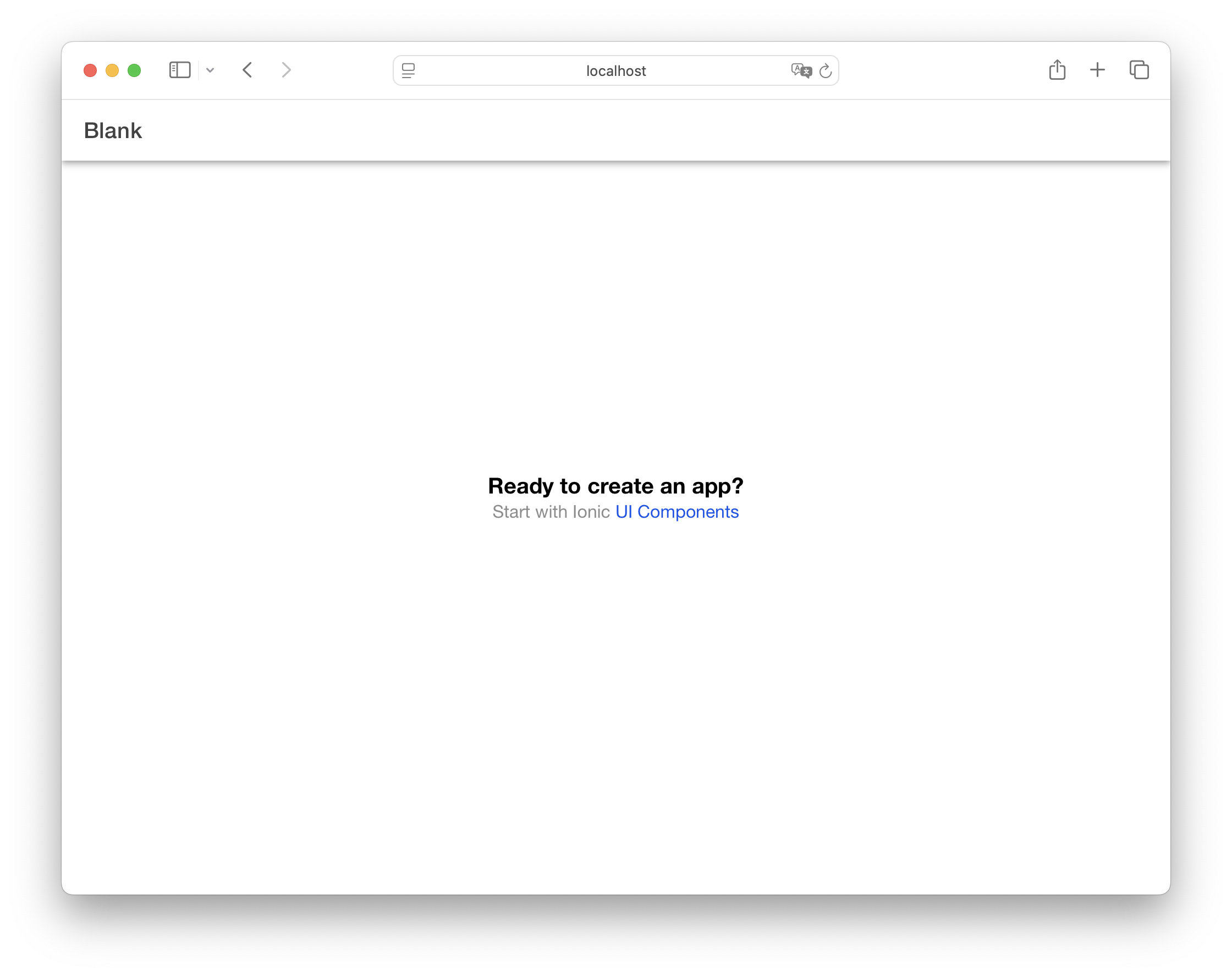 Screenshot of the Ionic React Home page